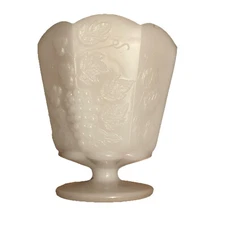 E.O. Brody Co 5" Footed Jardiniere Vase Paneled Grape Milk Glass Translucent Vtg