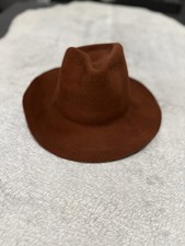 Janessa Leone Brown 100% Wool Fedora Hat - Medium - Made In USA Western