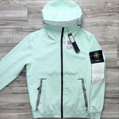 Stone Island Men's Aqua/Mint Hooded Softshell Jacket Zip Pockets Size L