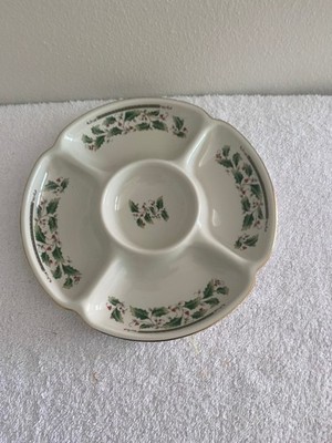 Vintage Christmas Royal Limited Holly Holiday Ceramic Divided Relish Dish 10.5''