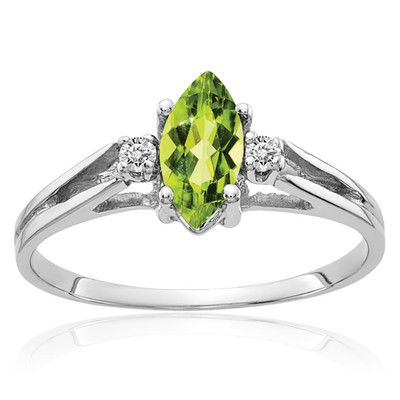 14K massives Weißgold 0,57 ct grüner Peridot Diamant Akzent drei Steine Statement