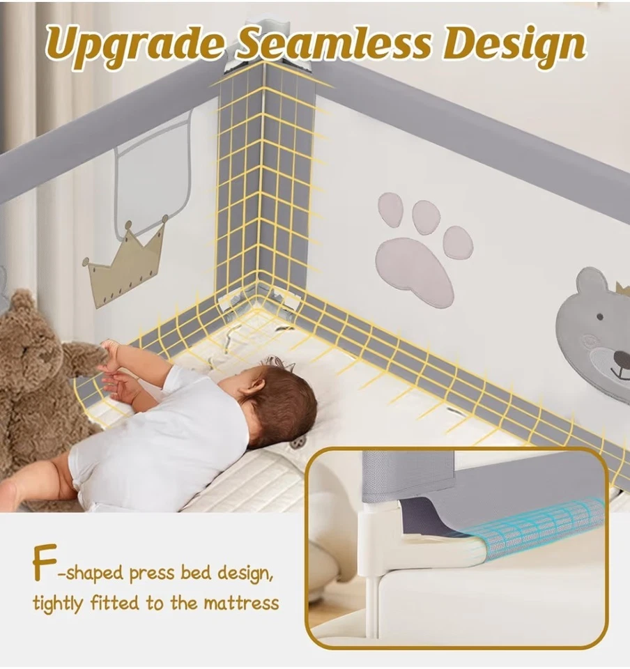 JWPEHOE Height Adjustable Bed Rails (3)  for Toddlers-Queen Bed 78"X78"X59" - Image 4 of 4