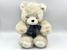 Peluche orsacchiotto giocattolo morbido 12" nastro tartan crema vintage Uni-Toys