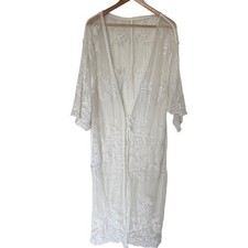 Unbranded Lace Kimono Cardigan Women OS White Exc. Sheer Floral Embroidered