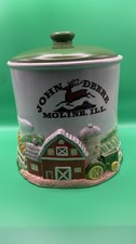 John Deere Ceramic Cookie Jar 1 Gal Farm Theme w/ Lid
