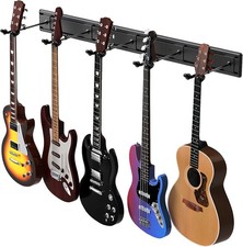 Guitar Wall Mount with Multiple Guitar Hangers, Holds 5 Guitars, Aluminum Met...