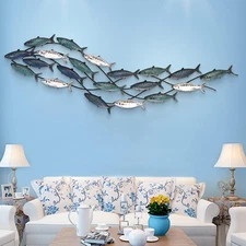 Metal Fish Wall Art, Large Fish Wall Decor for Living Room Bedroom, School of Fi