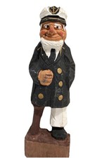 Vintage Carved Wooden Fisherman Sea Captain Sailor Beard Black With Gold Coat