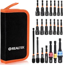 REALTEK 21PCS Magnetic Nut Driver Set, Metric and SAE Drivers,1/4" Black 