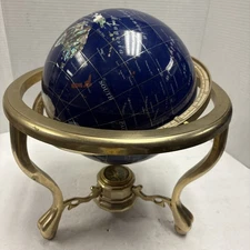 Gem Stone Blue Onyx World 12” Globe 14” Tall Earth Gold Base Compass
