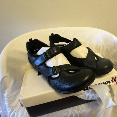 NEW ROMIKA Black Leather Mary Jane Flats Comfort Hook & Loop Womens US 8.5