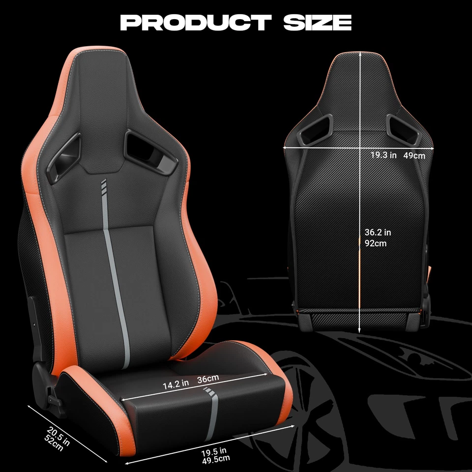 Par de asientos con canastilla de carreras para asientos de carreras reclinables de PVC negro y naranja Acura Foto 4 de 4