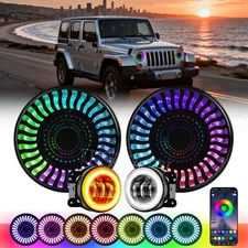 Demon Chasing RGB 7" LED Headlight Fog Lights Combo Kit For Jeep Wrangler JK JKU