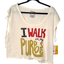 White Graphic Crop Top with Bold Text Size XXL. NWT