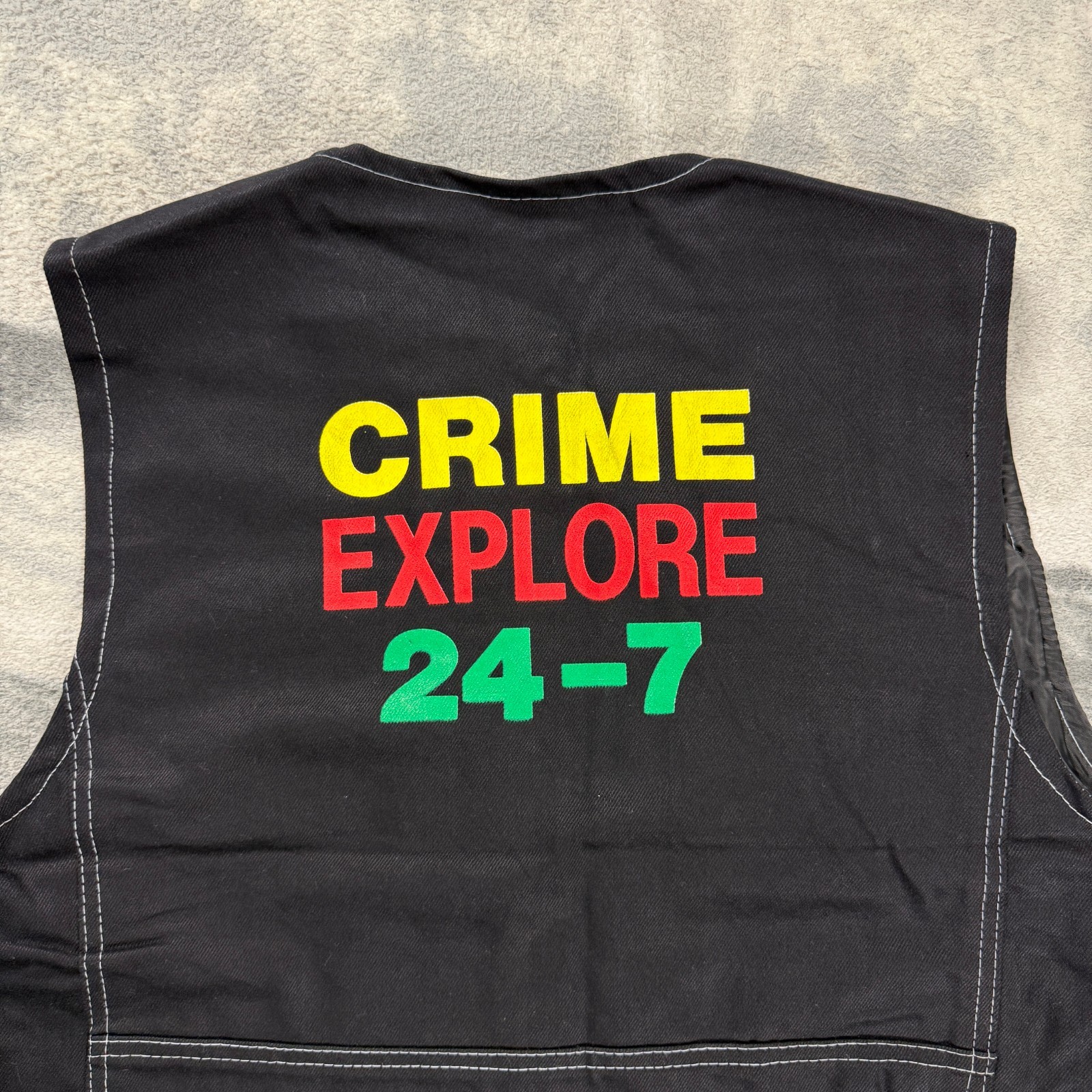 VTG Crime Explore 24-7 Cartoon Bandit 90's Sz Lrg Black Utility Field Vest Gilet image 7