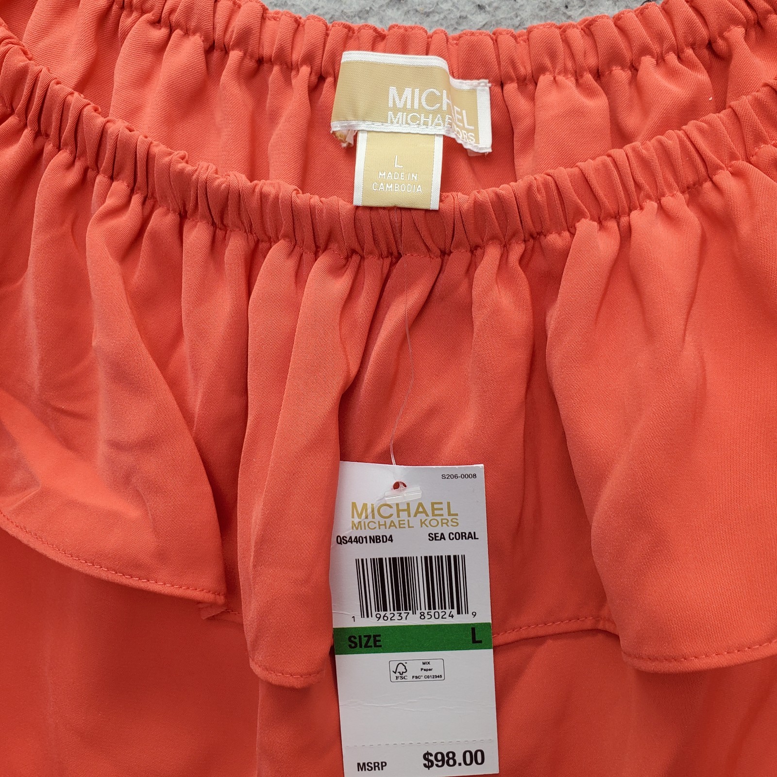 Michael Kors Blouse Womens L Orange Balloon Sleeve Off the Shoulder QS4401NBD4 thumbnail 6