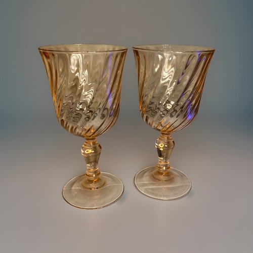 Vintage Luminarc Arcoroc France Made Rosaline Pink Swirl 2 Pcs Wine Glasses 1980