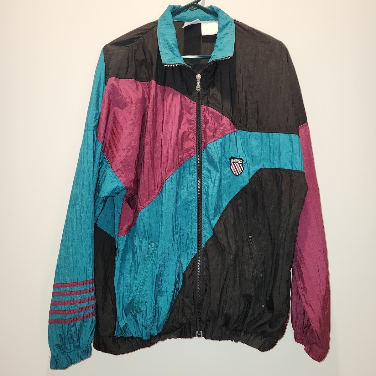 Vintage K Swiss Windbreaker Jacket Full Zip Nylon Large Colorblock