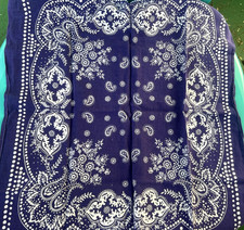 Vintage Bandana RN 15234 Blue Paisley Fast Color 100 Cotton Classic Rockabilly