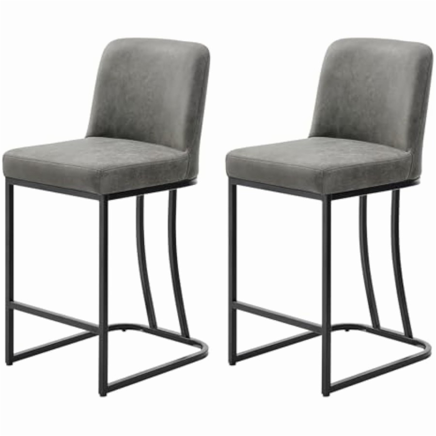 Bar Stools Set of 2, 24" Counter Height Barstools with Back, Leather K