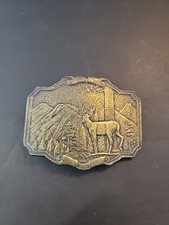 Vintage Western Belt Buckle Brass Buck Deer