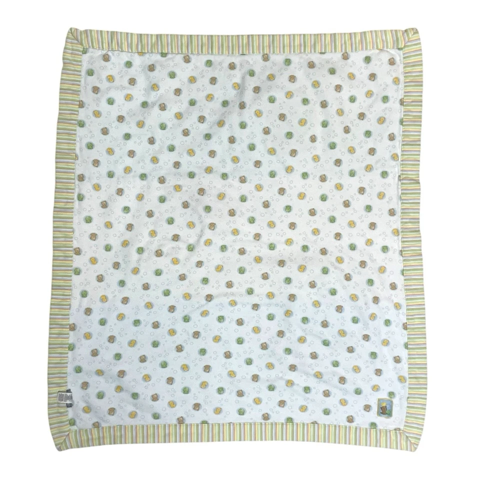 Vintage Carters Bear Duck Frog Bubbles Baby Blanket Yellow Blue Green Reversible - Image 4 of 4