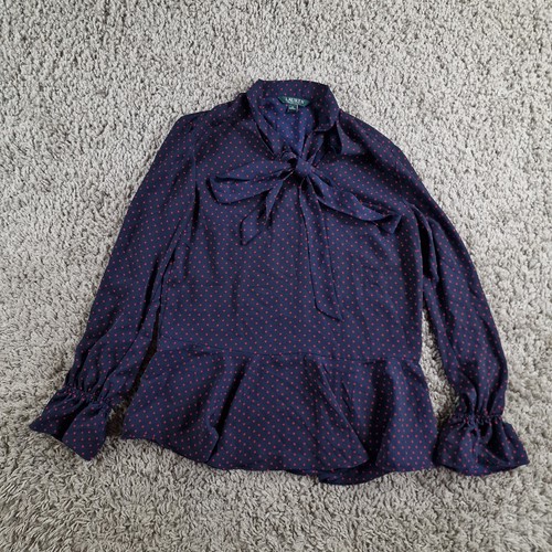 Lauren Ralph Lauren Bluse Damen mittelblau gepunktet rot Muschi Schleife