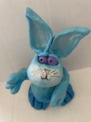 Steven Lee Smeltzer Osterhase blau Keramik Skulptur Figur Maui Vintage 1998 - Bild 2 von 10
