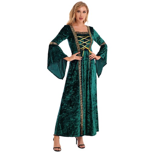 Women's Halloween Witch Cosplay Costume Medieval Gothic Full Length Robe Dress - Picture 45 of 84