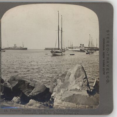 Private Yachts in Harbor Colon Panama Stereo Travel Stereoview 1913