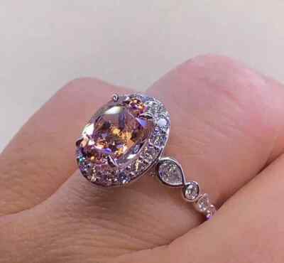 2.60 Ct Oval Lab-Created Morganite Engagement Wedding Ring 14K White Gold Plated
