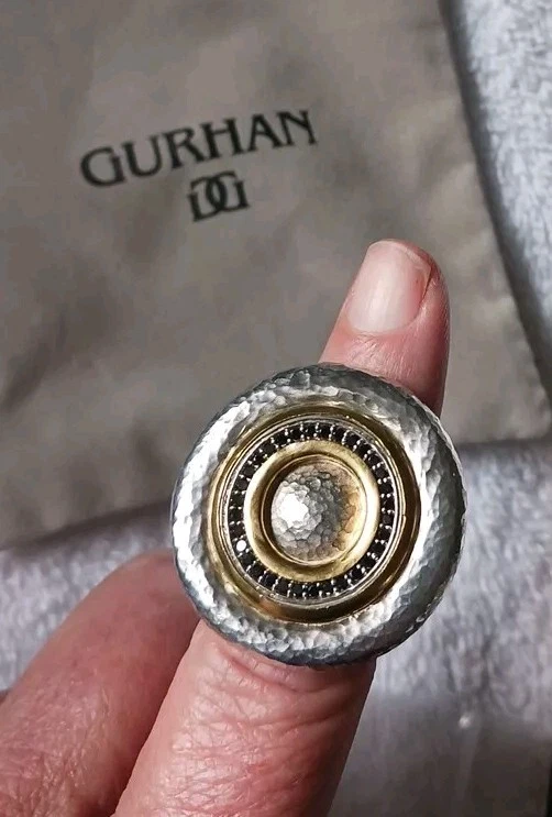 GURHAN Moon Beam Sterling Silver Ring, 24K Gold, Black Diamonds, 28 grams Size 6 - Image 3 of 4