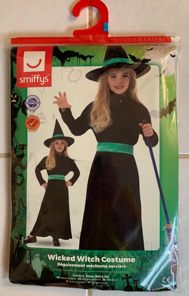 Disfraz de Bruja Malvada Smiffys Halloween, Negro y Verde, Niño L (10-12) Mago OZ Foto 2 de 4