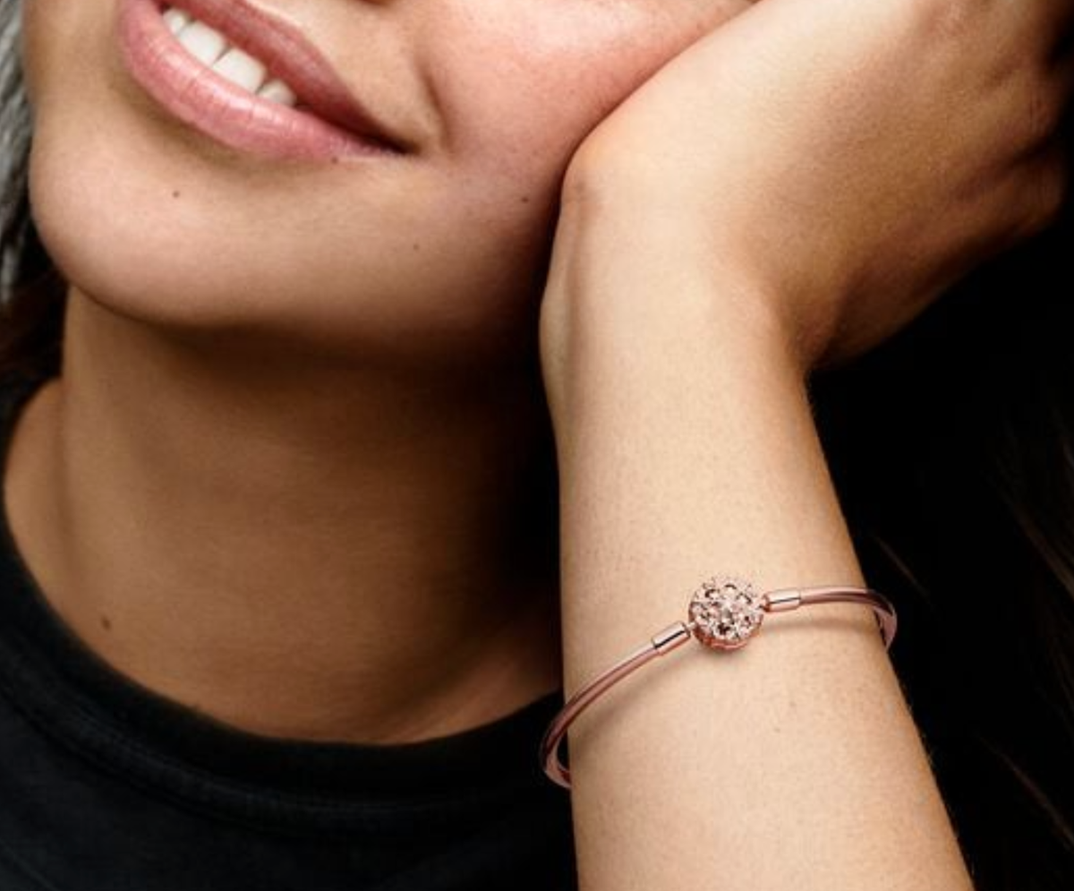 PANDORA ROSEスノーフレークチャーム ブレスレット BN PANDORA Rose Gold plated Sparkling Snowflake Bangle Charm