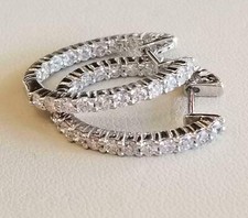 3Ct Round Cut Lab-Created Diamond Huggie Hoop Earrings 14k White Gold Plated