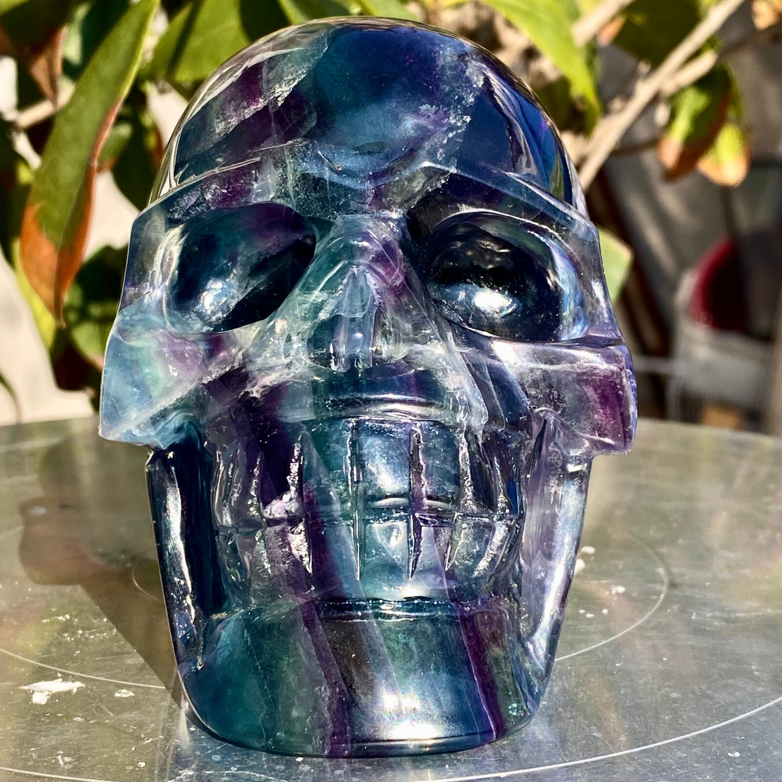 3.14LB Hand Carved Natural Fluorite Quartz Crystal Skull for Healing and Restoration