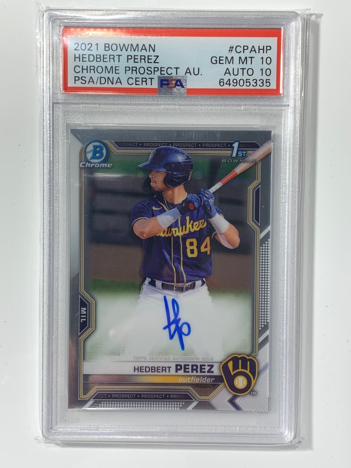 2021 Bowman Chrome HEDBERT PEREZ RC AUTO 1ST ROOKIE PSA 10 /10 GEM MINT BREWERS