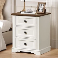Nightstand 3 Drawers, 18 Inch Wide End Table with Charging Station, Farmhouse