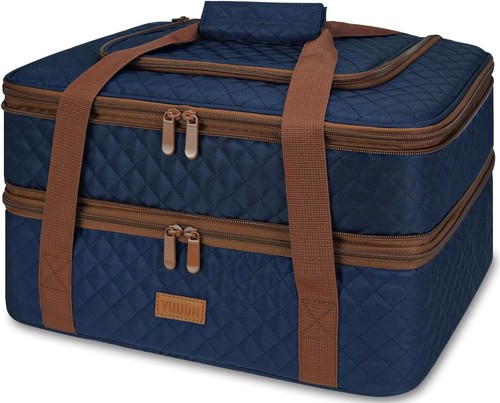 Quilted Insulated Double Casserole Carrier - Thermal Lunch Tote Potluck Parties