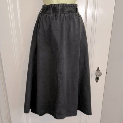 Vtg 70s/80a Ego Sportswear Black Elastic Waistband Cotton Denim Full Midi Skirt