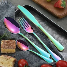 4pcs Flatware Silverware Set Stainless Steel Fork Spoon Cutlery for Home Kitchen