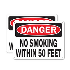  2 Pack No Smoking Within 50 Feet OSHA Danger Sign Decal Metal Plastic