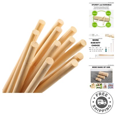 Natural Bamboo Dowel Rods 100PCS - Versatile Wooden Craft Sticks for Home Decor