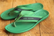 Louis Vuitton LV Green Leather Canvas Sandals Sliders Shoes Mens UK 8 US 9 EU 42