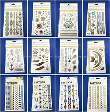 10 sheets wholesale flash summer tribal gold silver metallic temporary tattoos