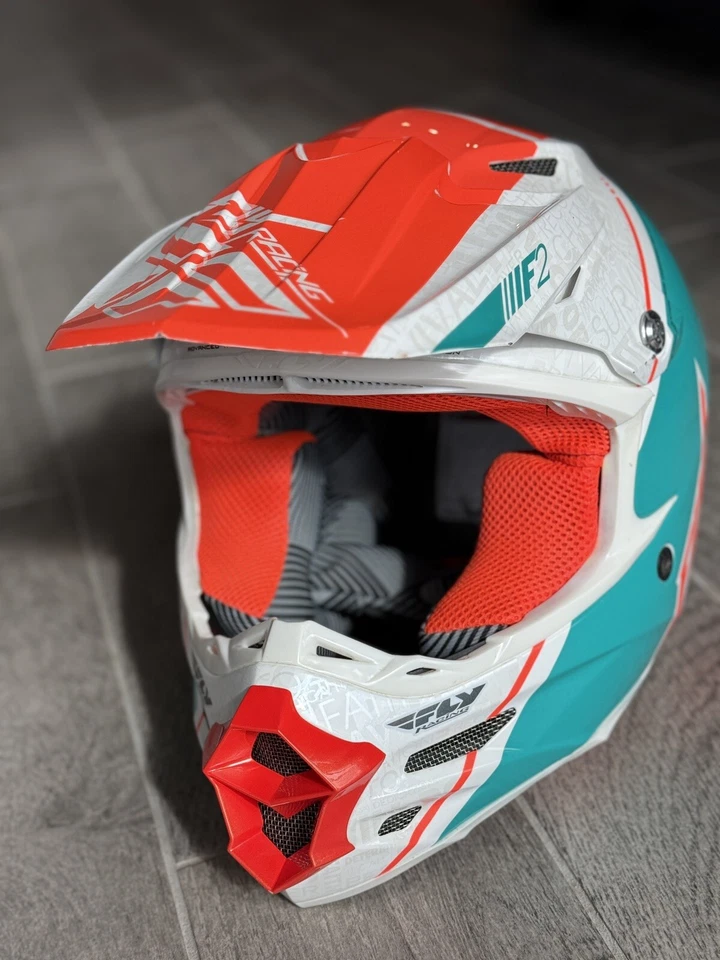 Fly Racing F2 Carbon Trey Canard Replica Helmet XS Like New Turquoise Orange - Image 2 of 4
