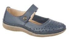 Boulevard L408 Casual Wide Fitting Touch Fastening Perforated Bar Shoes Navy Le