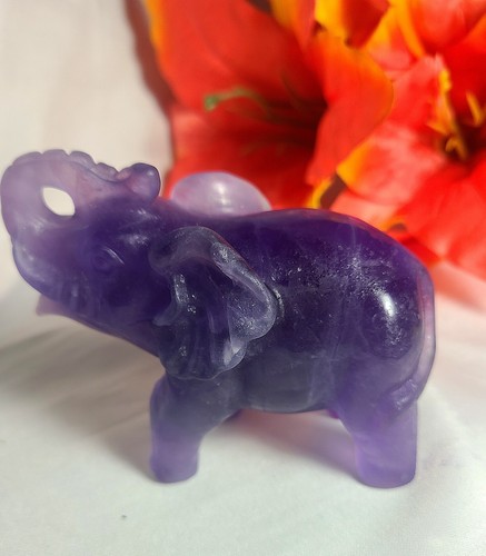 Rare 3.5" 295g A+ Candy Purple Fluorite Lucky Elephant Crystal Stone Carving - Picture 5 of 13