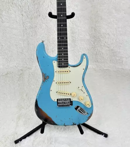 USA Blue Vintage Relic ST Electric Guitar 3S Open Pickup Black Fretboard