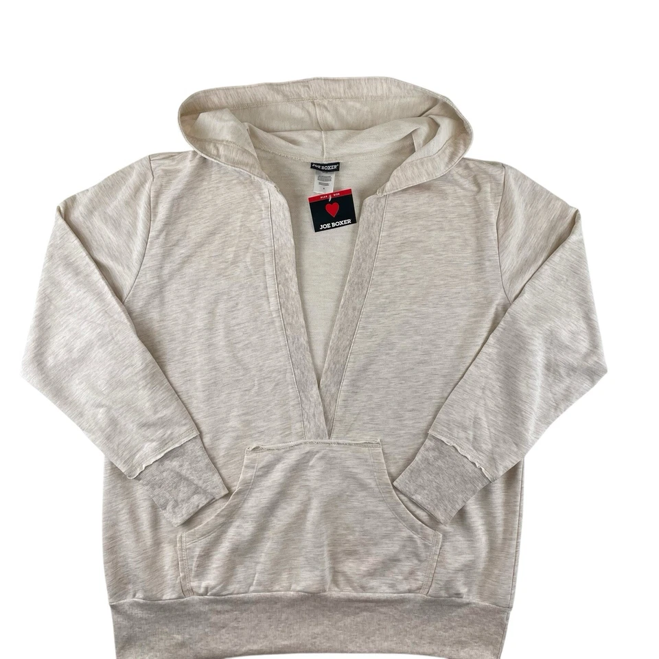 全新带标签复古 Joe Boxer 连帽衫女式 1X 米色交叉针织长袖套衫 — 第 2/4 张图片
